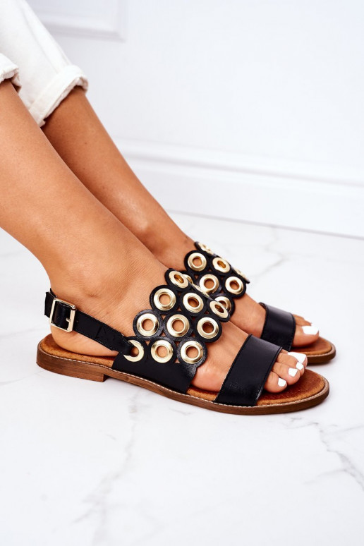 turaalsest nahast Ažuursed sandaalid  Shoes 3042 mustad