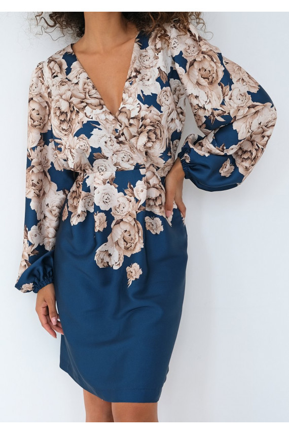 Noemi - tumesinine lillemustriga minikleit