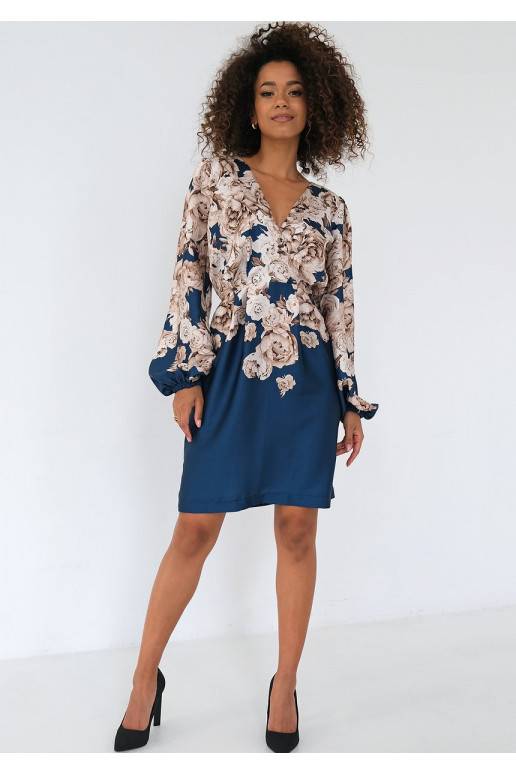 Noemi - tumesinine lillemustriga minikleit Noemi - tumesinine lillemustriga minikleit