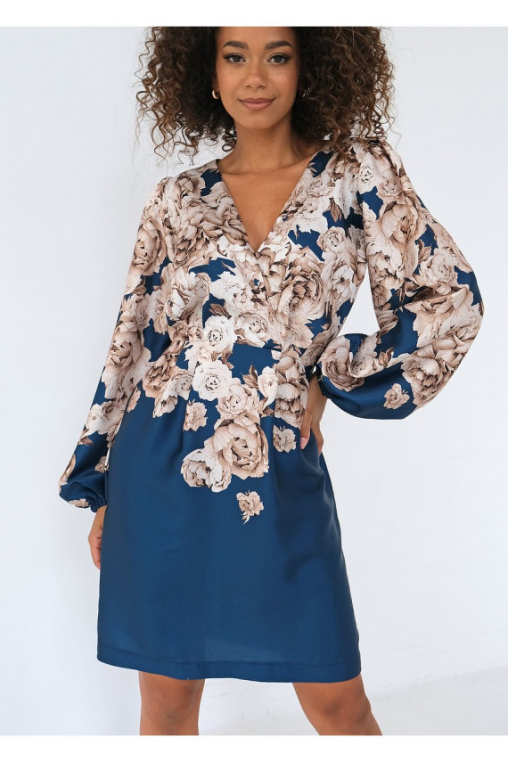 Noemi - tumesinine lillemustriga minikleit