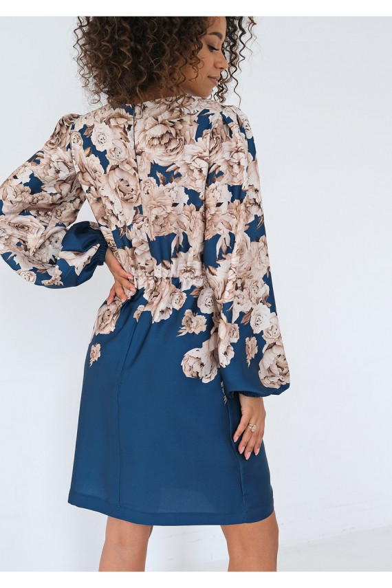 Noemi - tumesinine lillemustriga minikleit