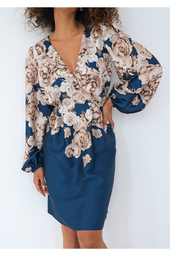 Noemi - tumesinine lillemustriga minikleit