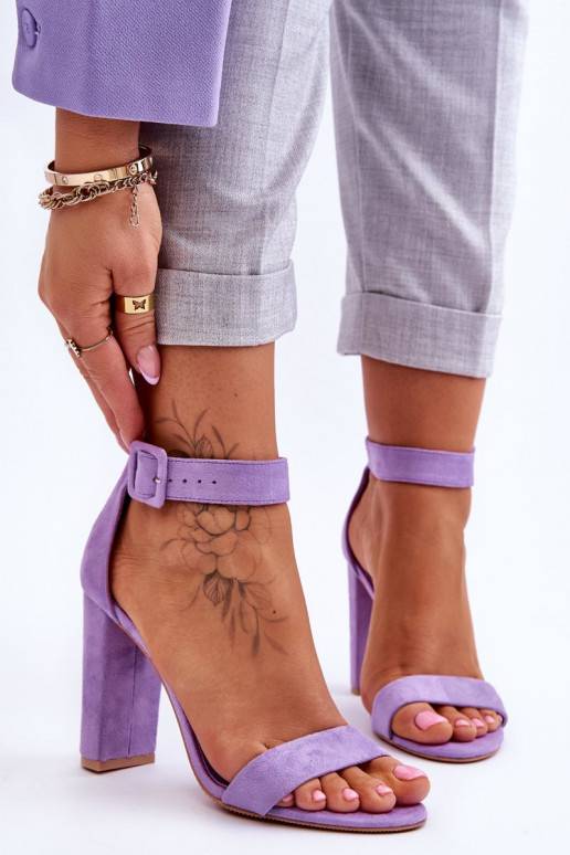 seemisnakhsed sandaalid kõrge jämeda kontsaga violetset värvi Jacqueline