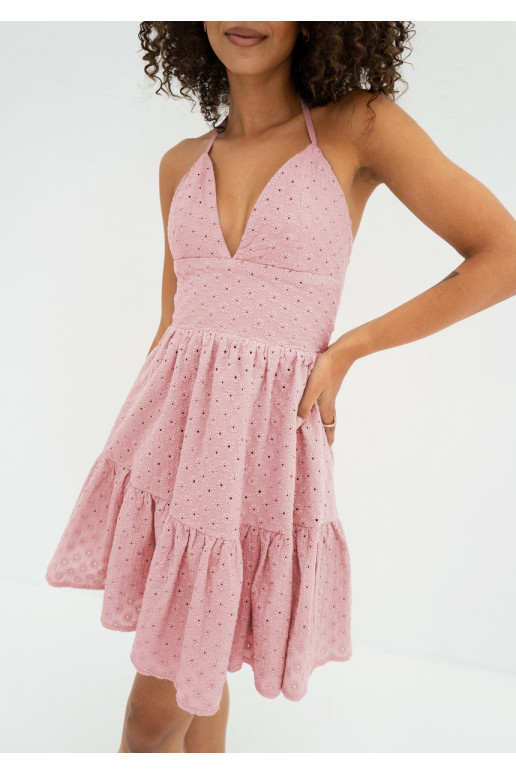Krissy - Puuderroosa ažuurne mini kleit