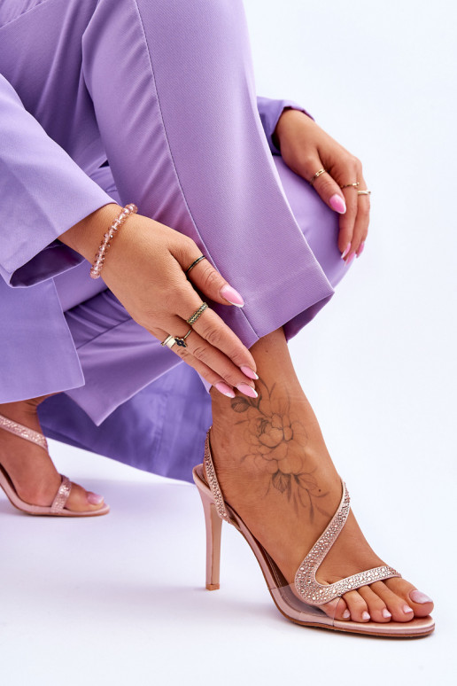Elegantsed  sandaalid kõrge jämeda kontsaga Nude Colima