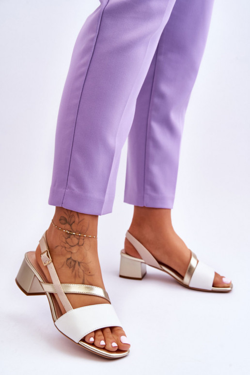 Naistesandaalid  kõrge jämeda kontsaga Sergio Leone SK826 Valget-Kuldset värvi