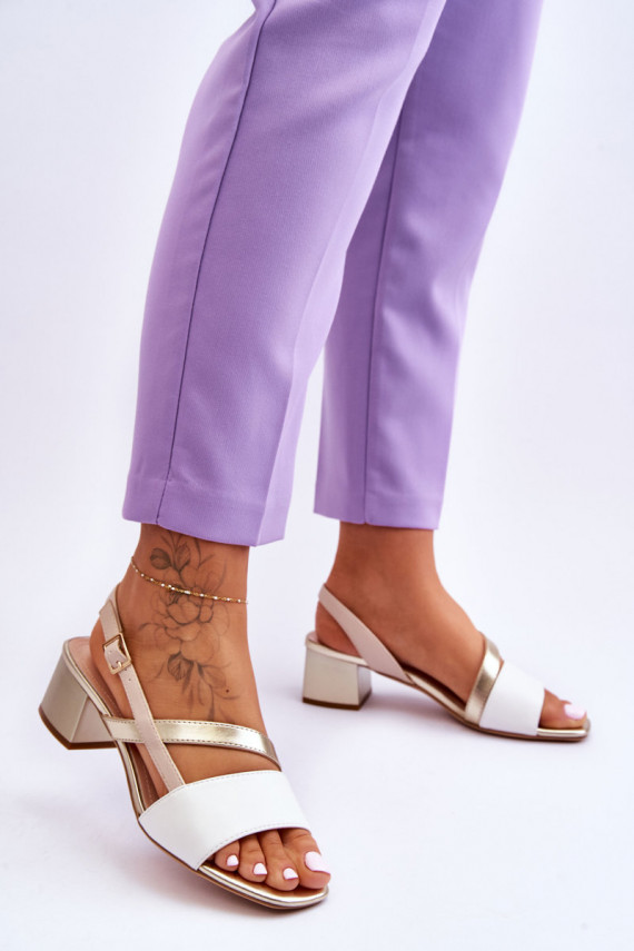 Naistesandaalid  kõrge jämeda kontsaga Sergio Leone SK826 Valget-Kuldset värvi