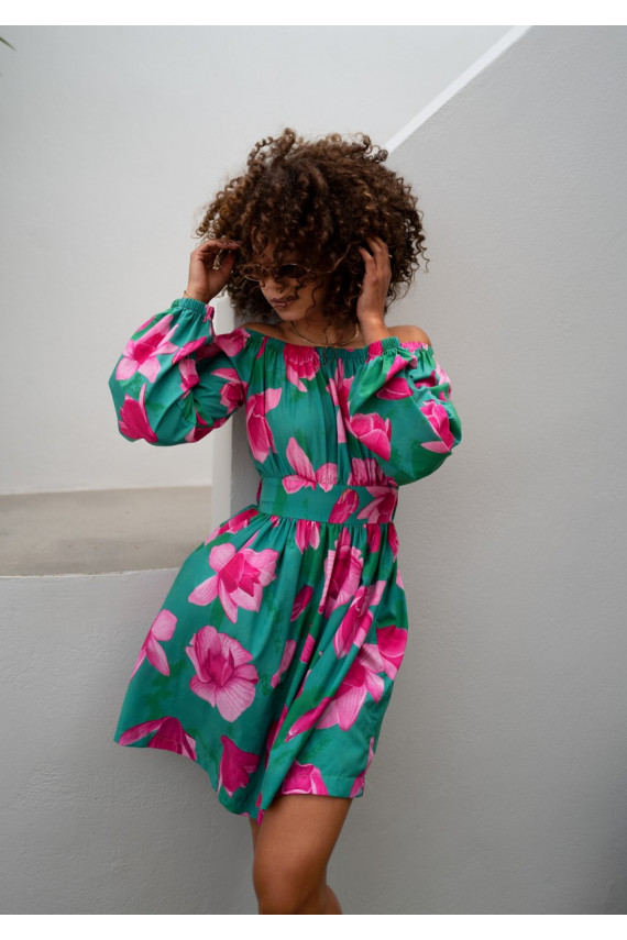 Nancy - Green floral mini dress