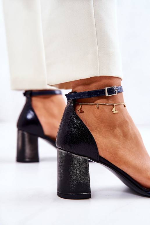   sandaalid kõrge jämeda kontsaga -tumesinist värvi Lorene