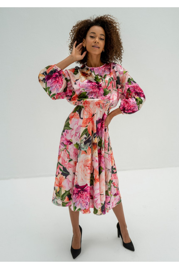 Elvire -lilleline satiinist midi kleit