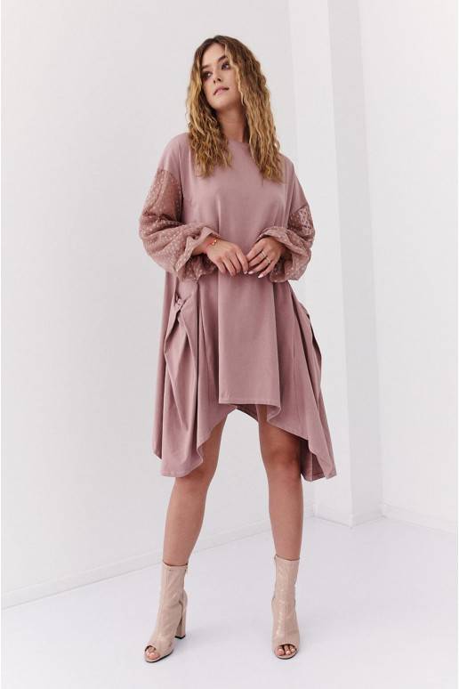 Asümmeetriline kleit oversize  cappuccino värvid FK615 Asümmeetriline kleit oversize  cappuccino värvid FK615