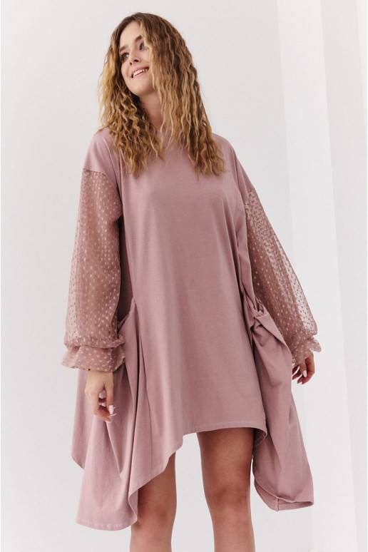 Asümmeetriline kleit oversize  cappuccino värvid FK615 Asümmeetriline kleit oversize  cappuccino värvid FK615