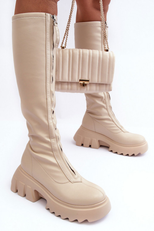   pika säärega saapad platvormiga tõmblukuga beeži värvi Ringo