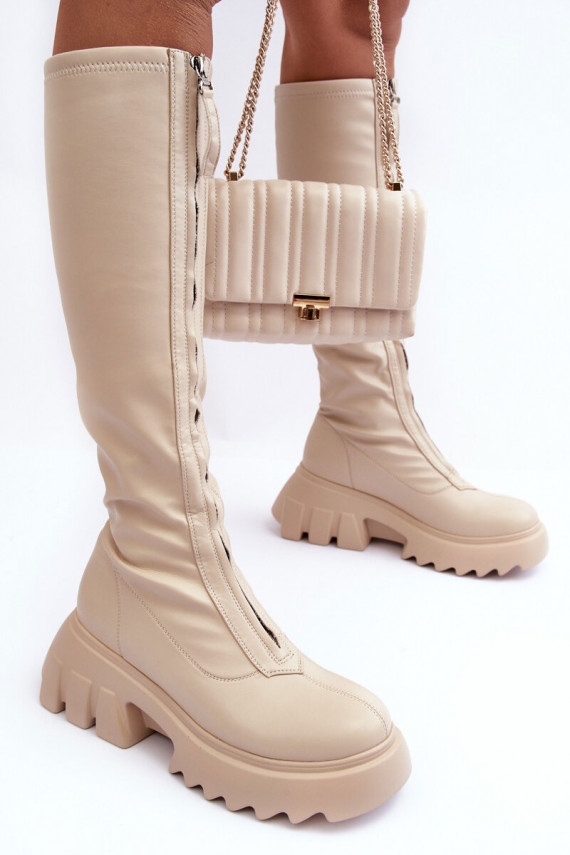   pika säärega saapad platvormiga tõmblukuga beeži värvi Ringo