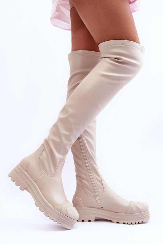  pika säärega saapad tõmblukuga beeži värvi Dudesa