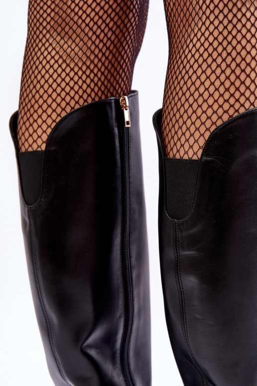     pika säärega saapad kõrge jämeda kontsaga mustad  2928/B