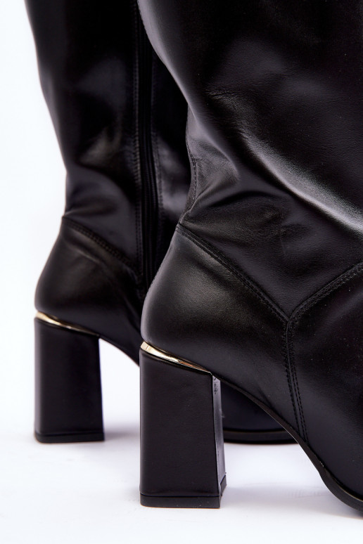     pika säärega saapad kõrge jämeda kontsaga mustad  2928/B