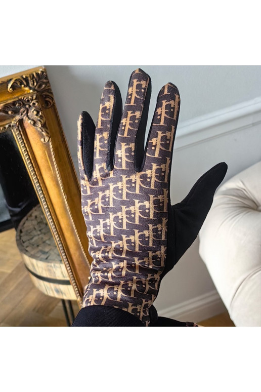 Damskie rękawiczki elegancki nadruk Elegant ciepłe koos polarkiem w środku REK143WZ1