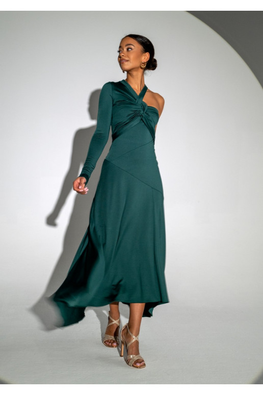 Carlita - Green asymmetric dress with a draped neck