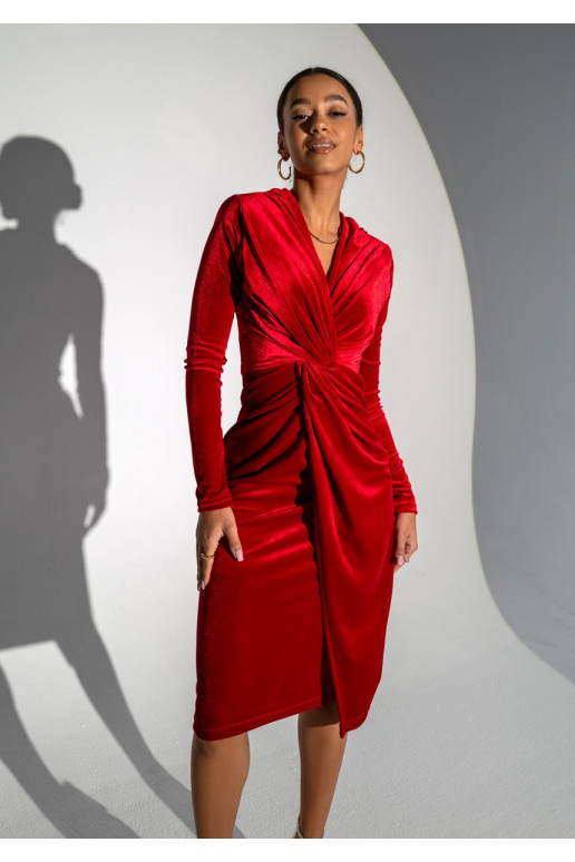 Rose - Red velvet midi draped dress