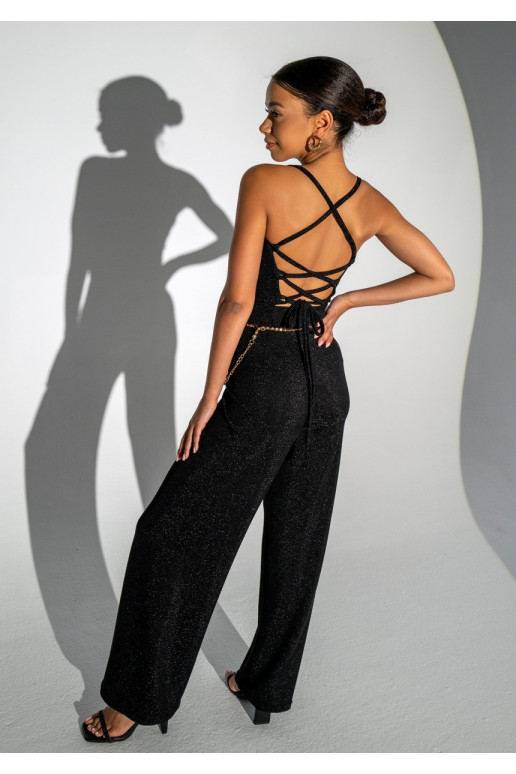 Teyah - Shiny black strap jumpsuit