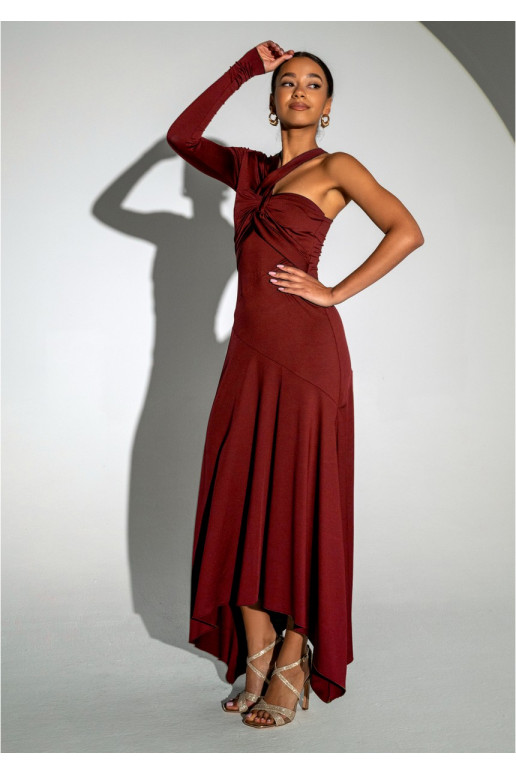 Carlita - Claret asymmetric dress with a draped neck