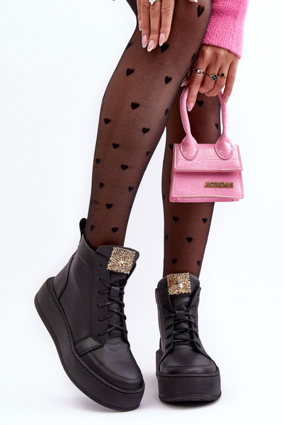 Nööritavad poolsaapad   kaunistustega   mustad Nicole 2833