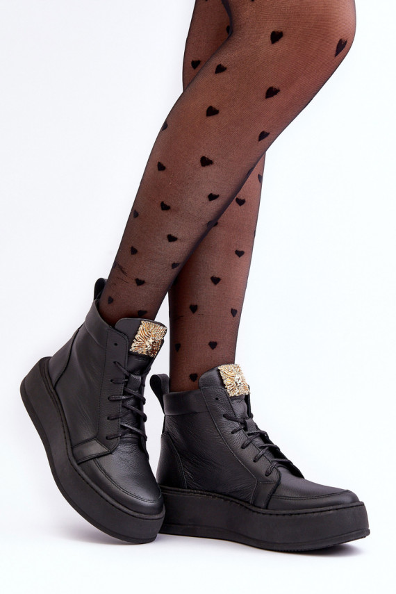 Nööritavad poolsaapad   kaunistustega   mustad Nicole 2833