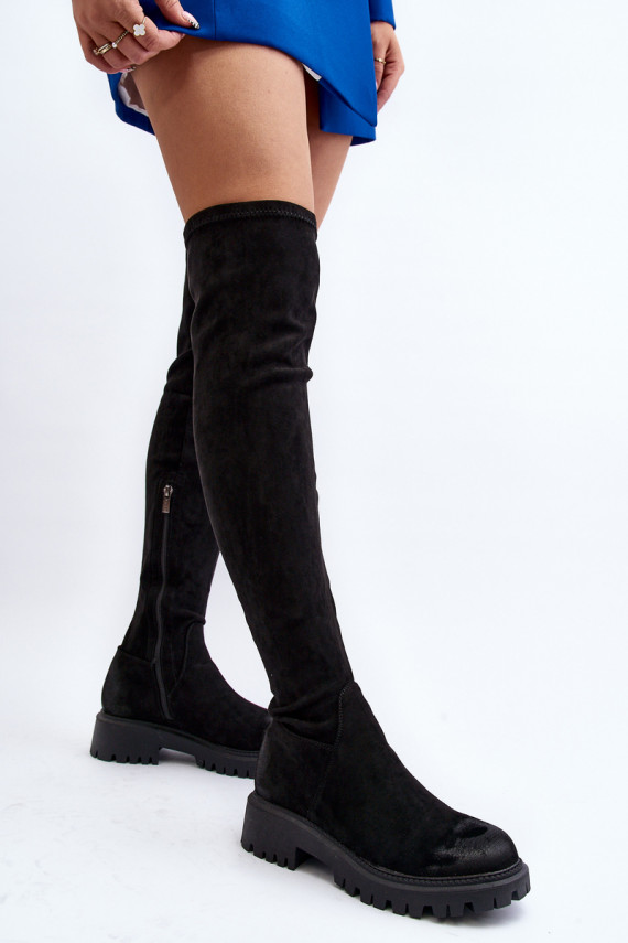 pika säärega saapad laiade nööridega La.Fi mustad