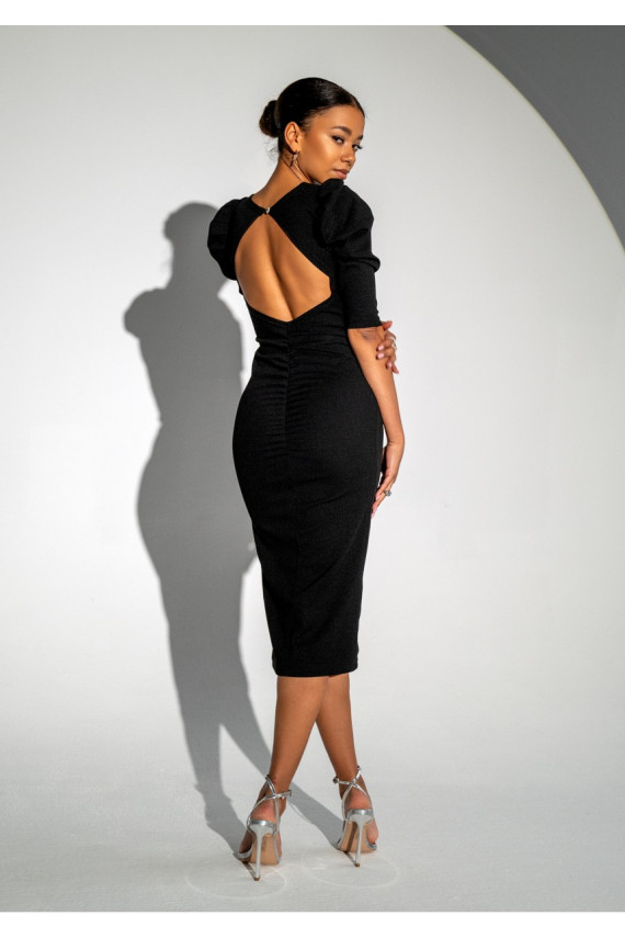 Elise - Black midi fitted dress