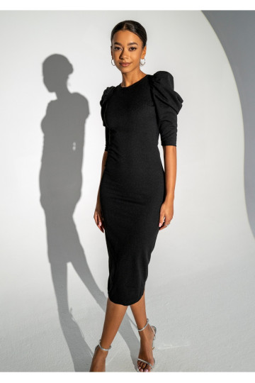 Elise - Black midi fitted dress 2