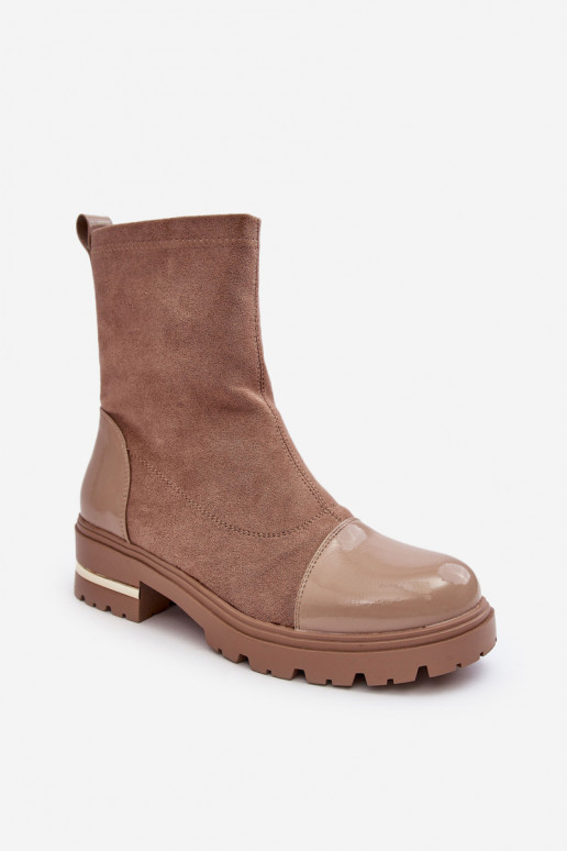   Klassikalise mudeli Naiste poolsaapad laiade nööridega beeži värvi Shendete