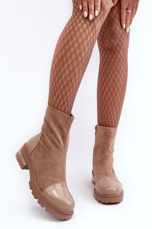   Klassikalise mudeli Naiste poolsaapad laiade nööridega beeži värvi Shendete