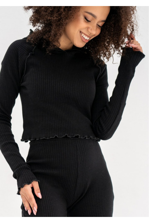 Clove - Black knitted hooded crop top