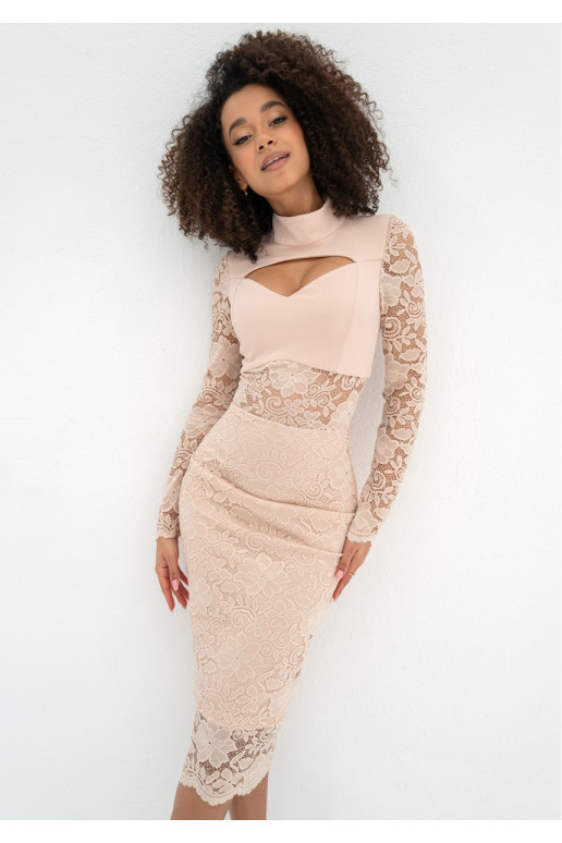 Suzane - Beige midi lace dress