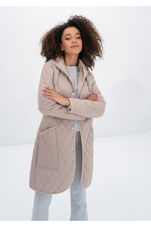 Nakya - Beige snap buttoned tight fit midi parka