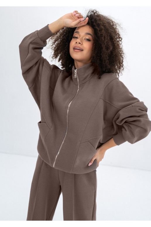 Based - Savannah tan brown oversize zipped sweatshirt