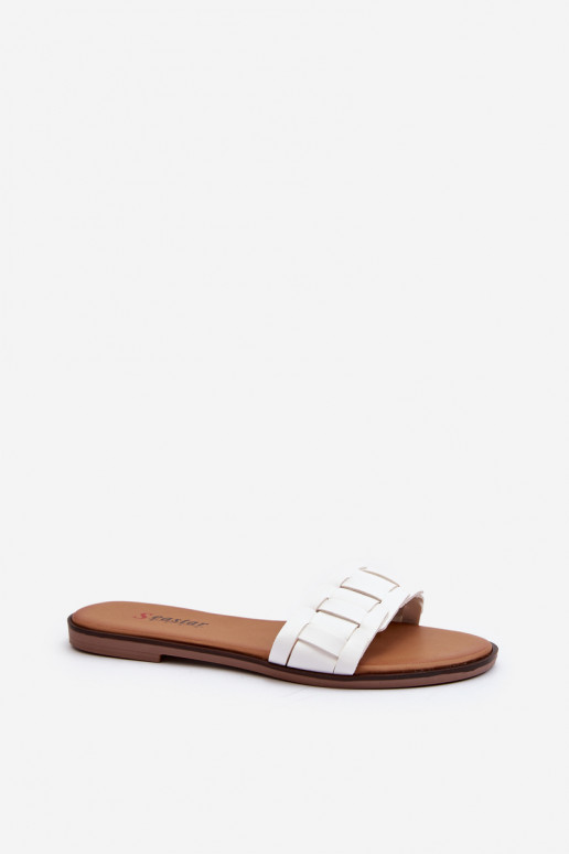   Klassikalise mudeli lamedad sandaalid valget värvi Namrita