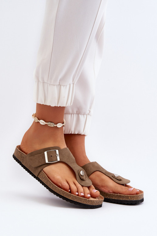 naiste plätud moodsad varbavahe-sandaalid  khakivärvi Elina