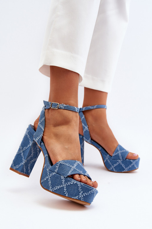 Teksariidest sandaalid kõrge jämeda kontsaga Sinist värvi Acrana