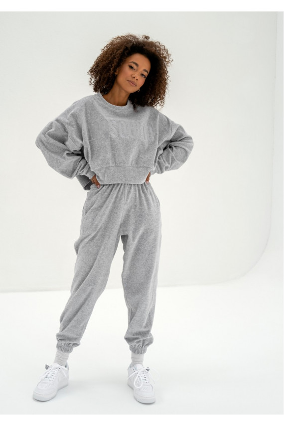 Icon Velvet – Melange hallid veluurist dressipüksid