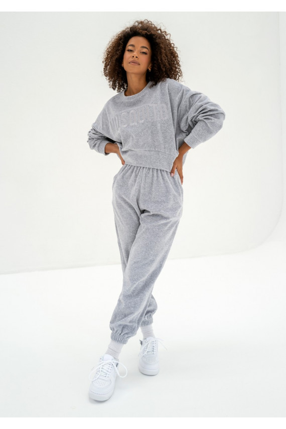 Icon Velvet – Melange hallid veluurist dressipüksid