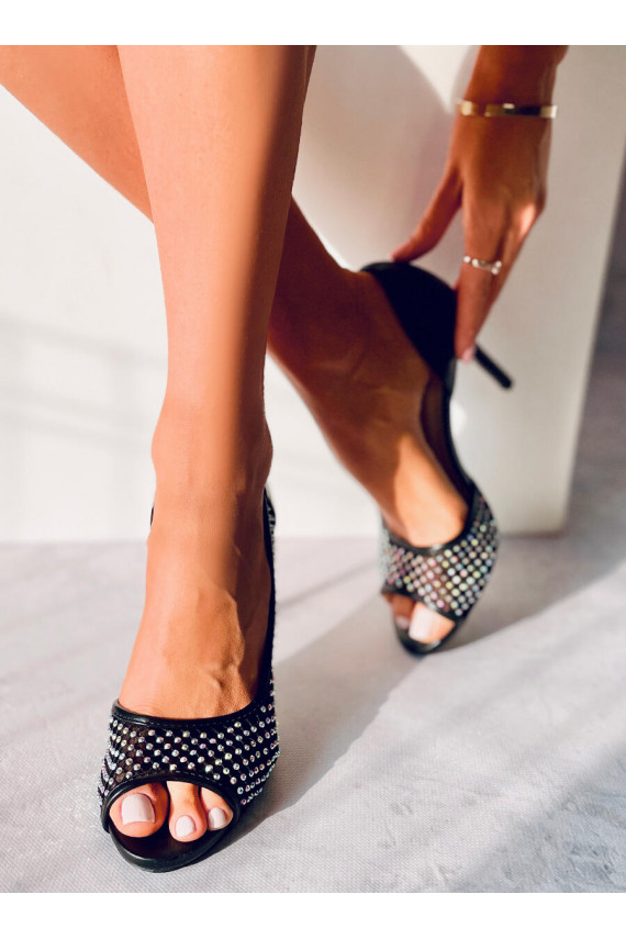kõrge kontsaga open toe GLASS BLACK