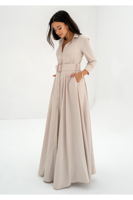 Sofia - Beige maxi shirt dress