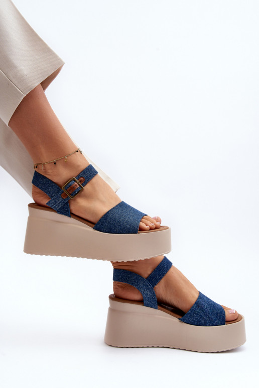 Denim platvormiga sandaalid sinine värv Geferia