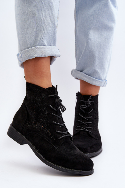 S.Barski HY66-136   Naiste poolsaapad mustriga mustad