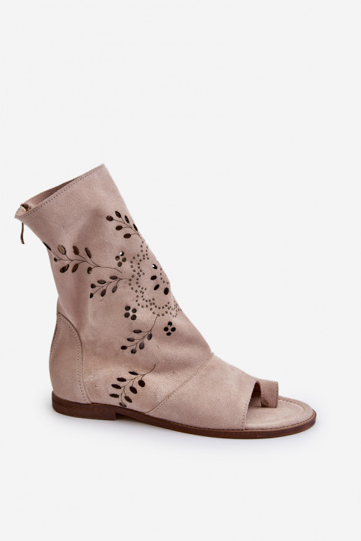 Zazoo 3437   Seemisnahast kingad madala säärega  beeži värvi