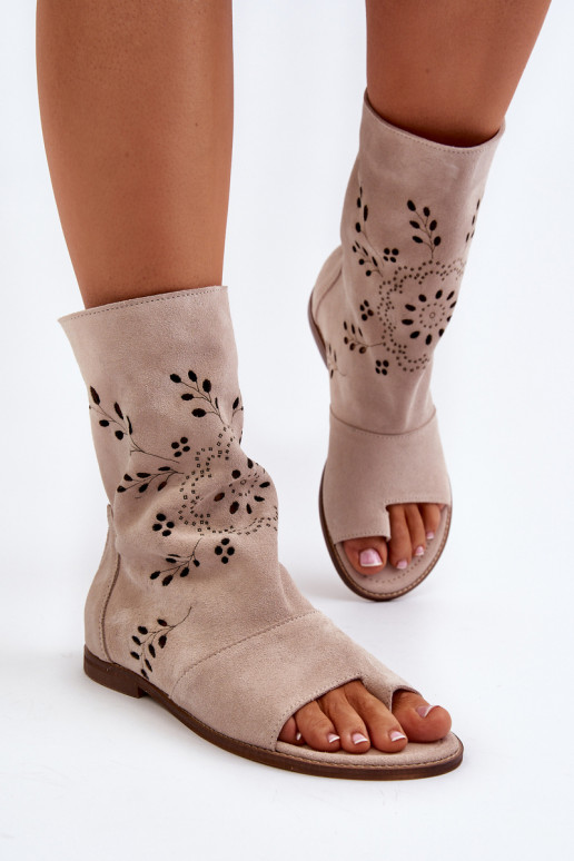 Zazoo 3437   Seemisnahast kingad madala säärega  beeži värvi