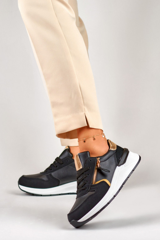 Mustad kuldse tõmblukuga naiste jalatsid