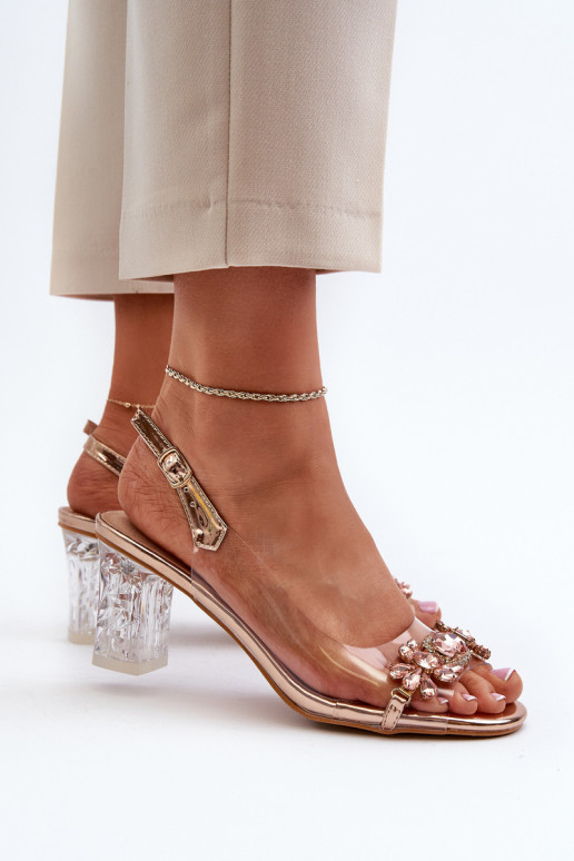 Elegantsed sandaalid kõrge jämeda kontsaga  Kuldset värvi D&A MR38-444
